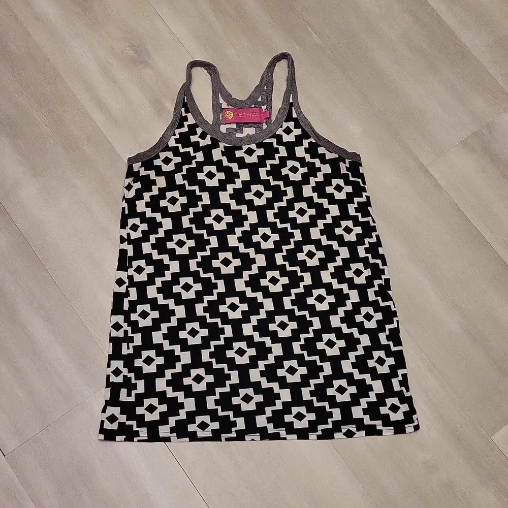 Macbeth Collection Black and White Geometric Print Racerback Tank Womens S